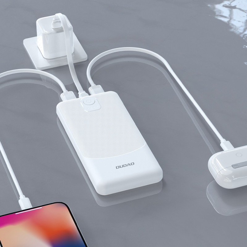 Dudao K10 10000-mAh-Powerbank, 2 x USB-A, 2,4 A, weiß