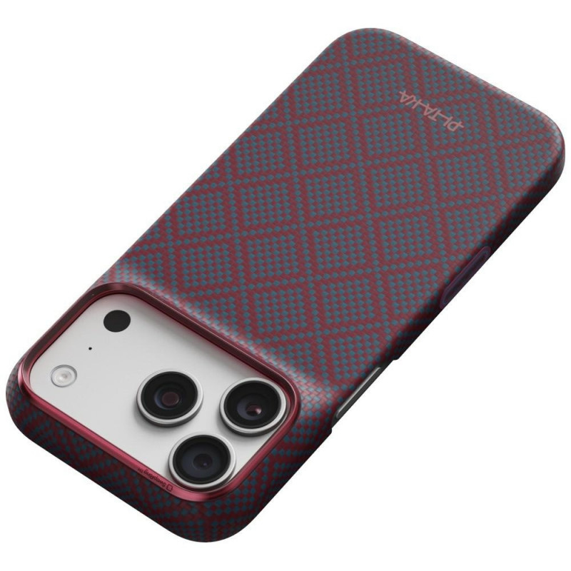PITAKA Edge Case Argyle MagSafe Hülle für Apple iPhone 18 Pro / 17 Pro, blau-rot