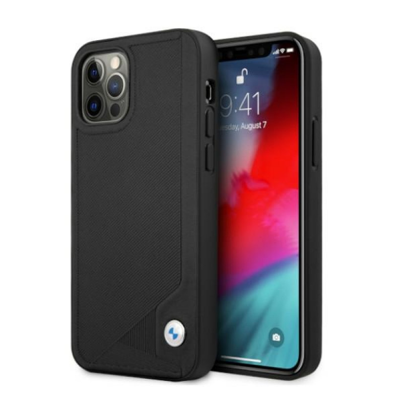 BMW BMHCP12LRCDPK Apple iPhone 12 Pro Max Hardcase Leather Deboss, Schwarz