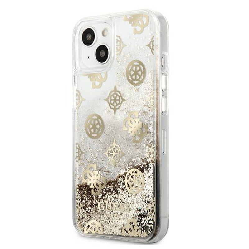Guess GUHCP13SLGPEGO Apple iPhone 13 mini Hardcase Hülle Peony Liquid Glitter, Gold