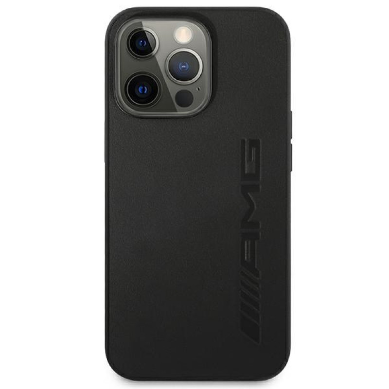 Mercedes-AMG AMHCP14LDOLBK Apple iPhone 14 Pro Hardcase, Leather Hot Stamped, schwarz