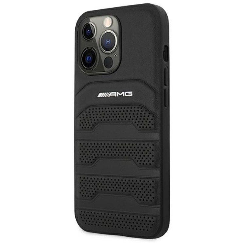Mercedes-AMG AMHCP14LGSEBK Apple iPhone 14 Pro Hardcase, Leather Debossed Lines, schwarz
