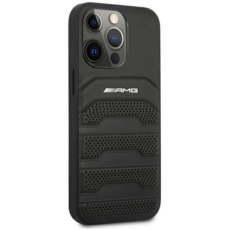 Mercedes-AMG AMHCP14LGSEBK Apple iPhone 14 Pro Hardcase, Leather Debossed Lines, schwarz