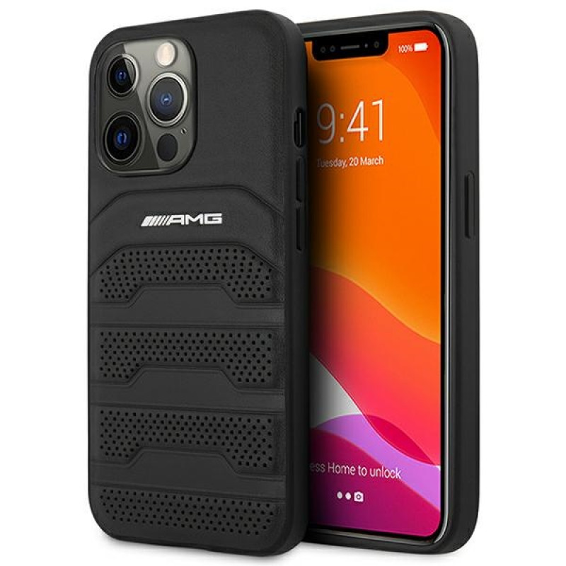 Mercedes-AMG AMHCP14XGSEBK Apple iPhone 14 Pro Max Hardcase, Leather Debossed Lines, schwarz