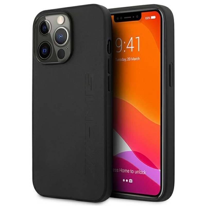 Mercedes-AMG AMHCP14XDOLBK Apple iPhone 14 Pro Max Hardcase, Leather Hot Stamped, schwarz