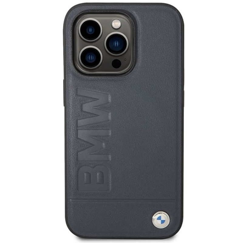 BMW BMHMP14XSLLNA Apple iPhone 14 Pro Max Hardcase Hülle, Leather Hot Stamp MagSafe, marineblau