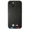 BMW BMHMP14S22PTDK Apple iPhone 14 Hülle, Leather Stamp Tricolor MagSafe, schwarz