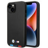 BMW BMHMP14M22PTDK Apple iPhone 14 Plus / 15 Plus Hülle, Leather Stamp Tricolor MagSafe, schwarz