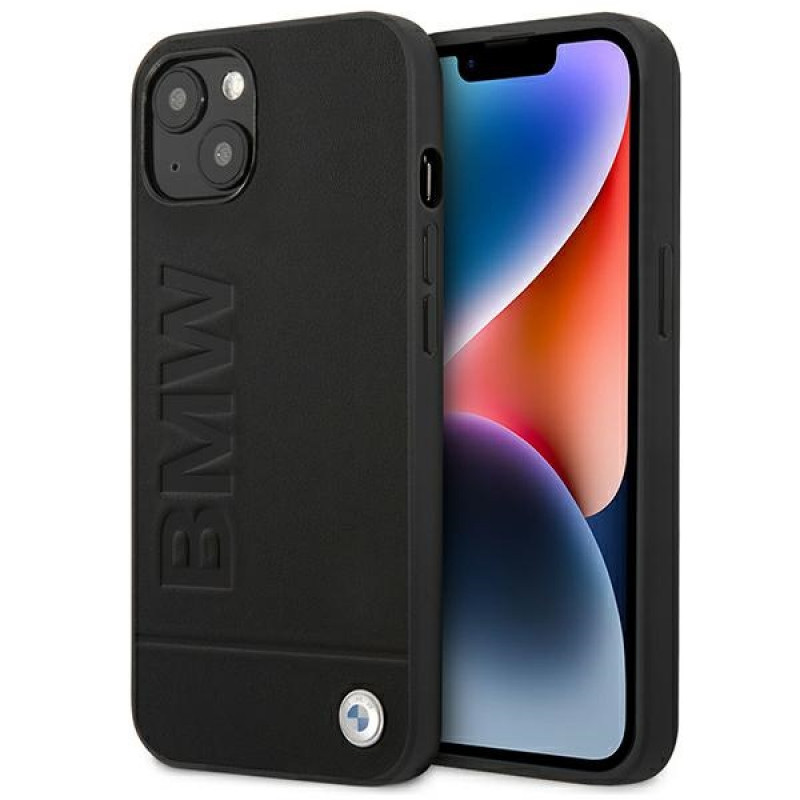 BMW BMHCP14MSLLBK Apple iPhone 14 Plus / 15 Plus Hülle, Leather Stamp, schwarz