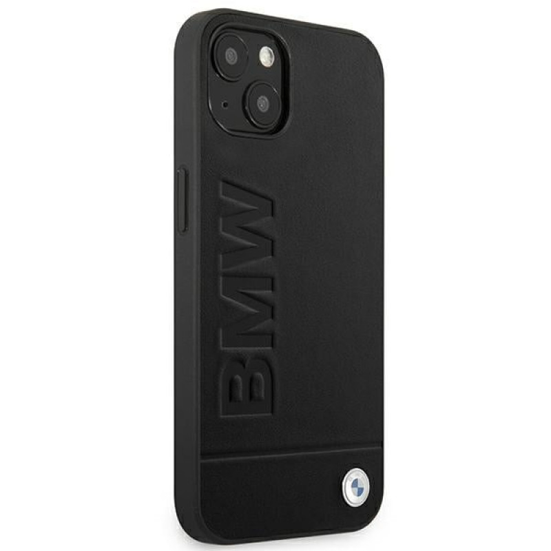 BMW BMHCP14MSLLBK Apple iPhone 14 Plus / 15 Plus Hülle, Leather Stamp, schwarz