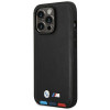 BMW BMHMP14X22PTDK Apple iPhone 14 Pro Max Hülle, Leather Stamp Tricolor MagSafe, schwarz