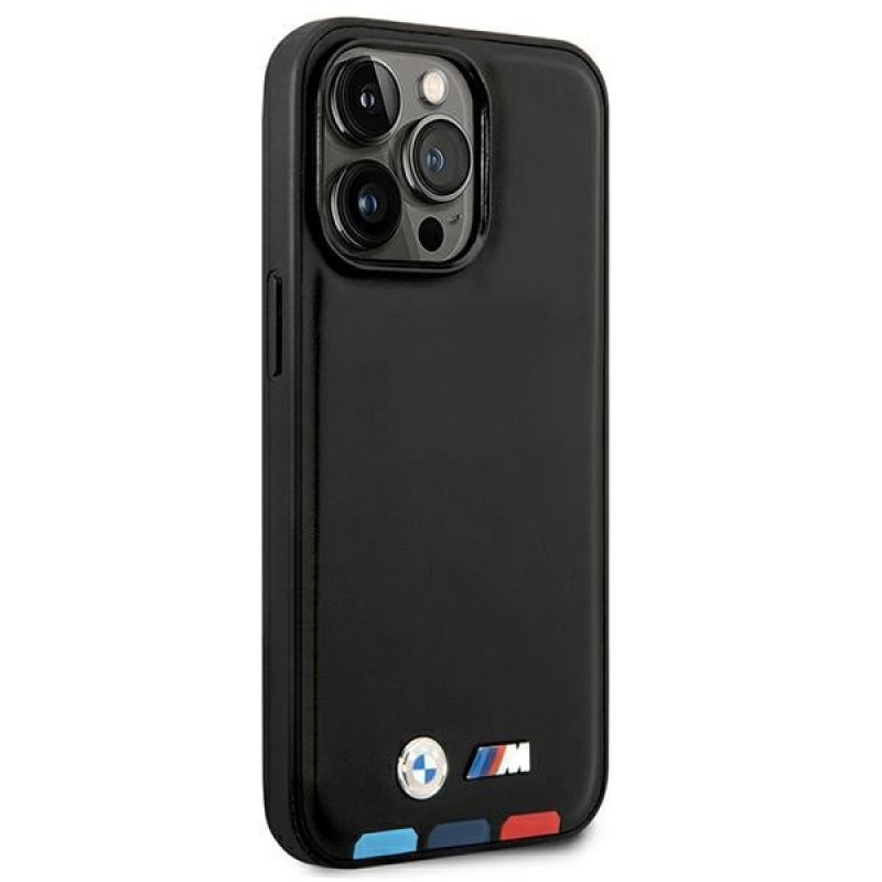 BMW BMHMP14X22PTDK Apple iPhone 14 Pro Max Hülle, Leather Stamp Tricolor MagSafe, schwarz