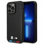 BMW BMHMP14L22PTDK Apple iPhone 14 Pro Hülle, Leather Stamp Tricolor MagSafe, schwarz