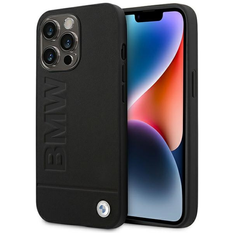 BMW BMHCP14LSLLBK Apple iPhone 14 Pro Hülle, Leather Stamp, schwarz