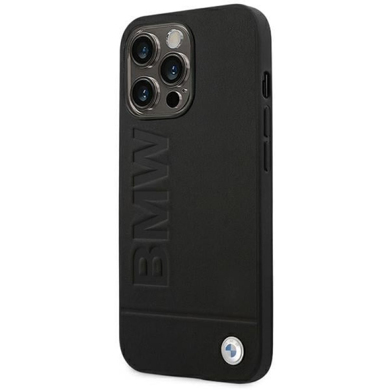 BMW BMHCP14LSLLBK Apple iPhone 14 Pro Hülle, Leather Stamp, schwarz