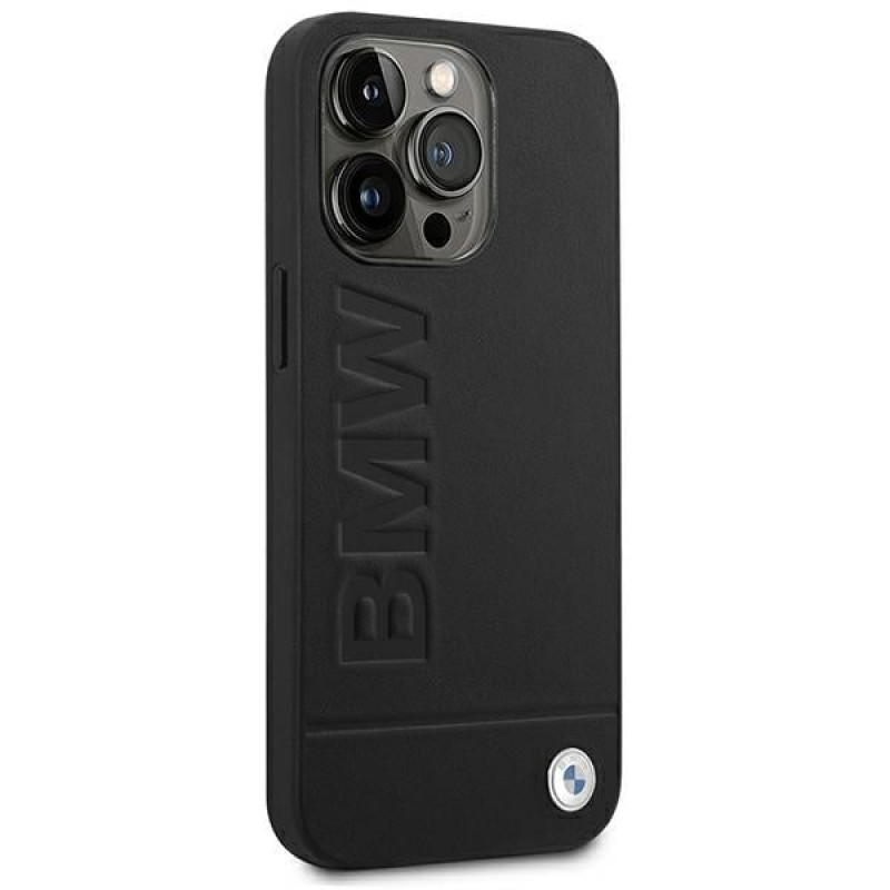 BMW BMHCP14LSLLBK Apple iPhone 14 Pro Hülle, Leather Stamp, schwarz