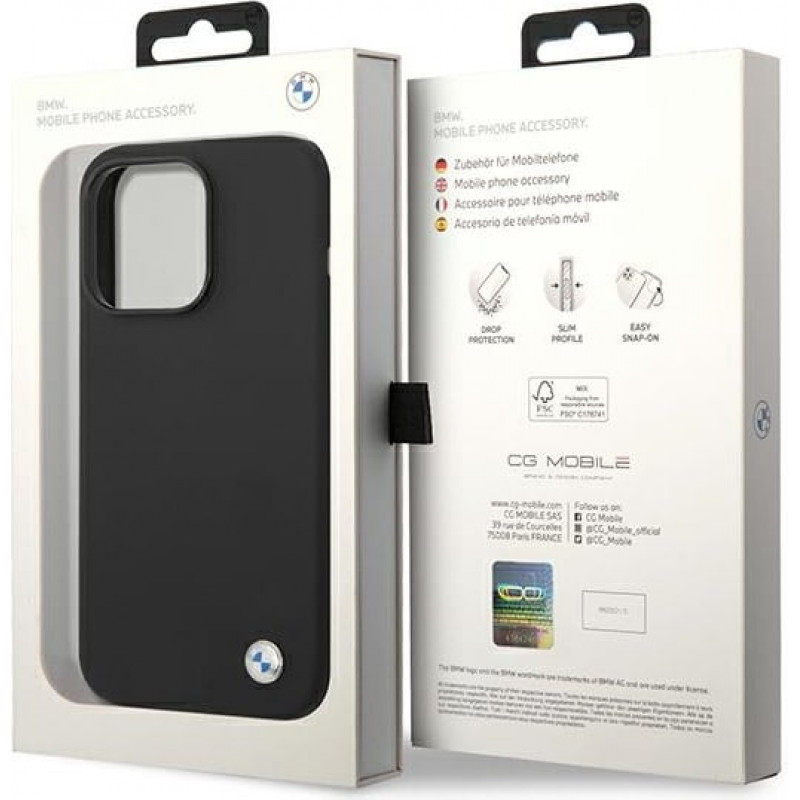 BMW BMHCP14XSILBK Silicone Metal Logo Hardcase für Apple iPhone 14 Pro Max 6.7", schwarz