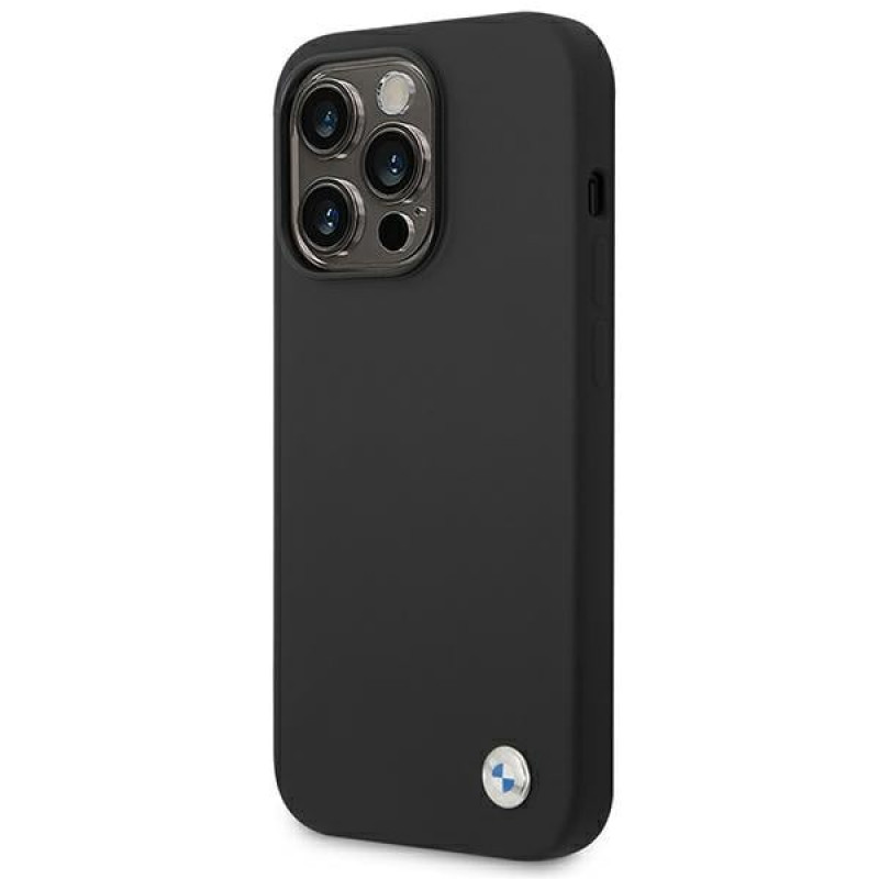 BMW BMHCP14LSILBK Apple iPhone 14 Pro Hülle, Silicone Metal Logo, schwarz