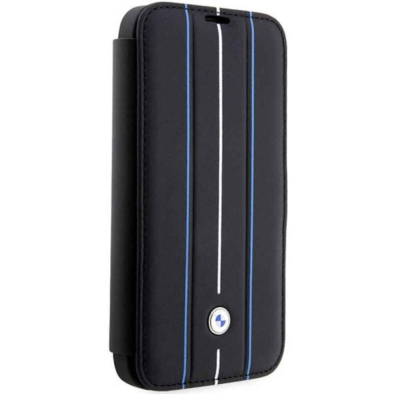 BMW BMBKP14L22RVSK Leather Stamp Blue Lines Bookcase für Apple iPhone 14 Pro 6,1", schwarz