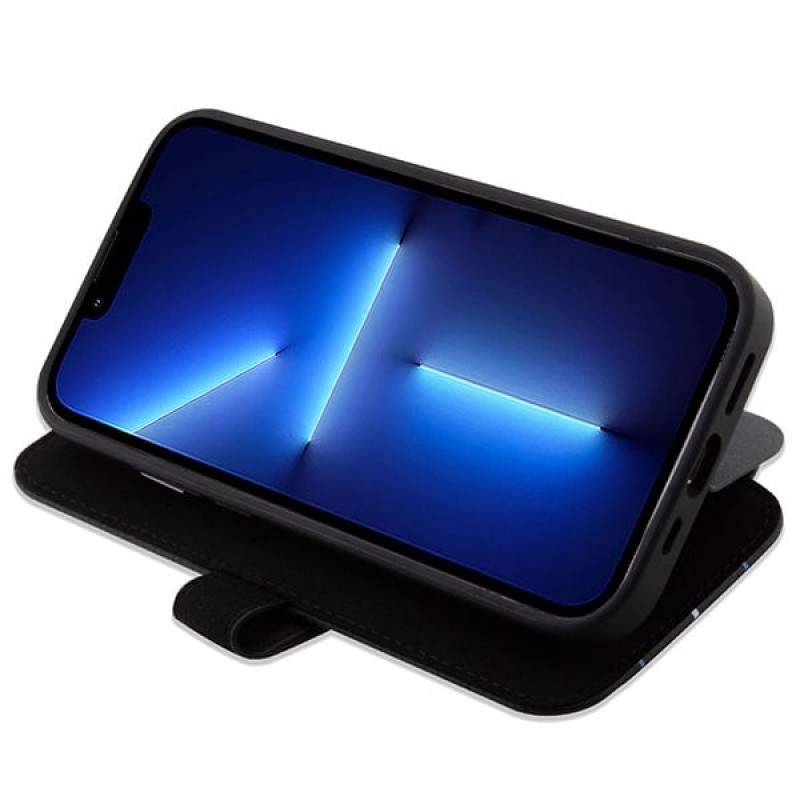 BMW BMBKP14L22RVSK Leather Stamp Blue Lines Bookcase für Apple iPhone 14 Pro 6,1", schwarz