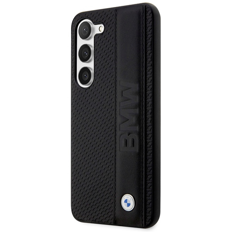 BMW BMHCS23M22RDPK Leather Textured & Stripe Hardcase für Samsung Galaxy S23+ (S916), schwarz