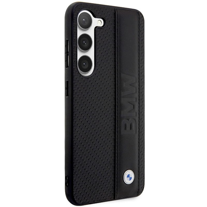 BMW BMHCS23M22RDPK Leather Textured & Stripe Hardcase für Samsung Galaxy S23+ (S916), schwarz