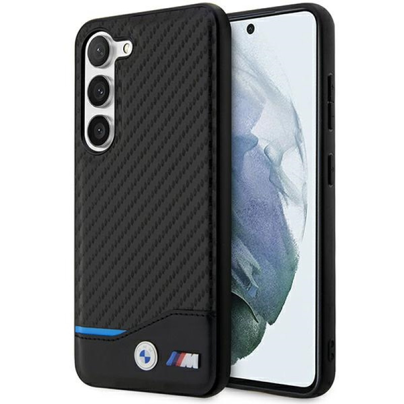 BMW BMHCS23M22NBCK Leather Carbon Hardcase für Samsung Galaxy S23+ (S916), schwarz