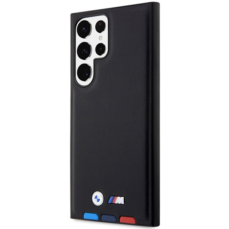 BMW BMHCS23L22PTDK Leather Stamp Tricolor Hardcase für Samsung Galaxy S23 Ultra (S918), schwarz