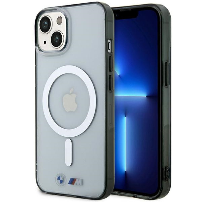 BMW BMHMP14MHCRS Silver Ring MagSafe Hardcase für Apple iPhone 14 Plus / 15 Plus, transparent