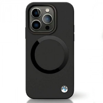 BMW BMHMP14SSILBK2 Signature Liquid Silicone MagSafe Hülle für Apple iPhone 14, schwarz