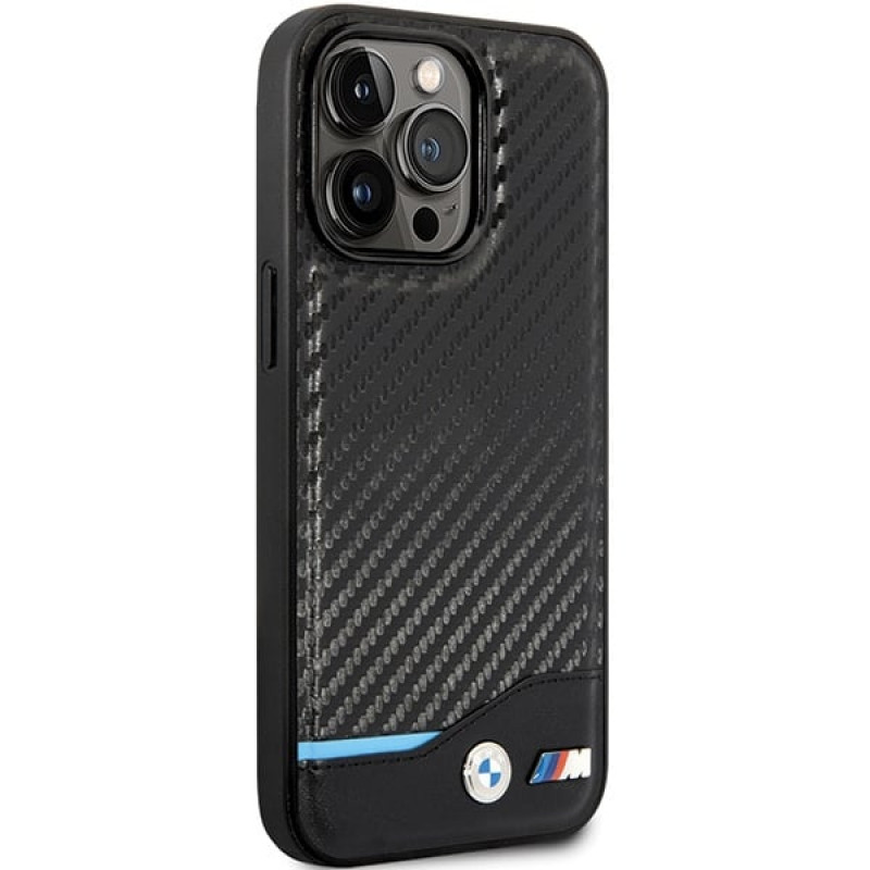 BMW BMHCP13X22NBCK Ledercarbon-Hardcase für Apple iPhone 13 Pro Max, schwarz