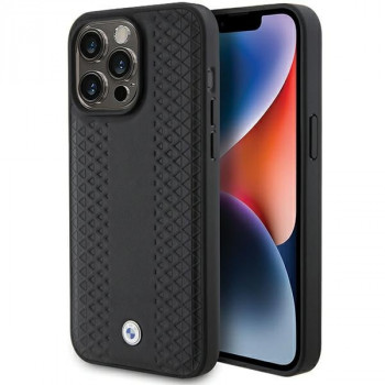 BMW BMHCP15X22RFGK Leder Diamond Pattern Hülle für Apple iPhone 15 Pro Max, schwarz