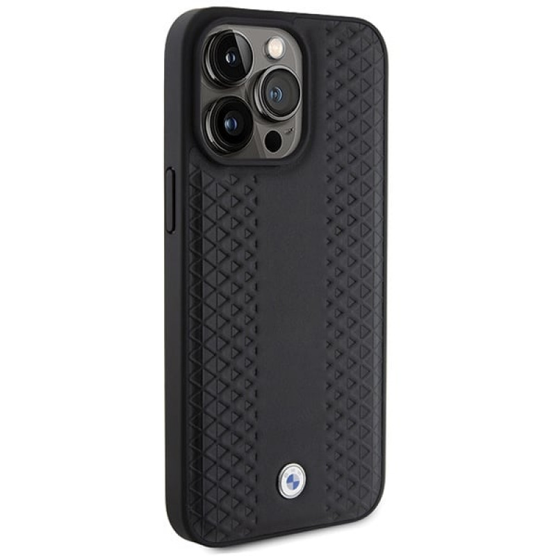 BMW BMHCP15X22RFGK Leder Diamond Pattern Hülle für Apple iPhone 15 Pro Max, schwarz