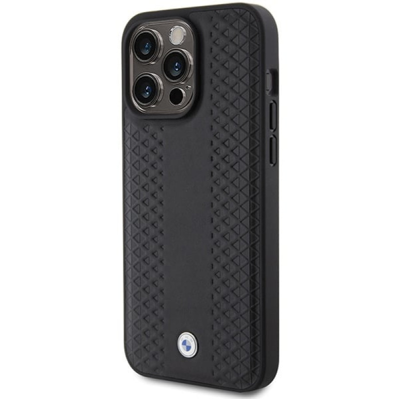 BMW BMHCP15L22RFGK Lederhülle mit Rautenmuster für Apple iPhone 15 Pro, schwarz