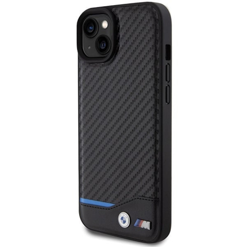 BMW BMHCP15M22NBCK Leder-Carbon-Hardcase für Apple iPhone 15 Plus / 14 Plus, schwarz