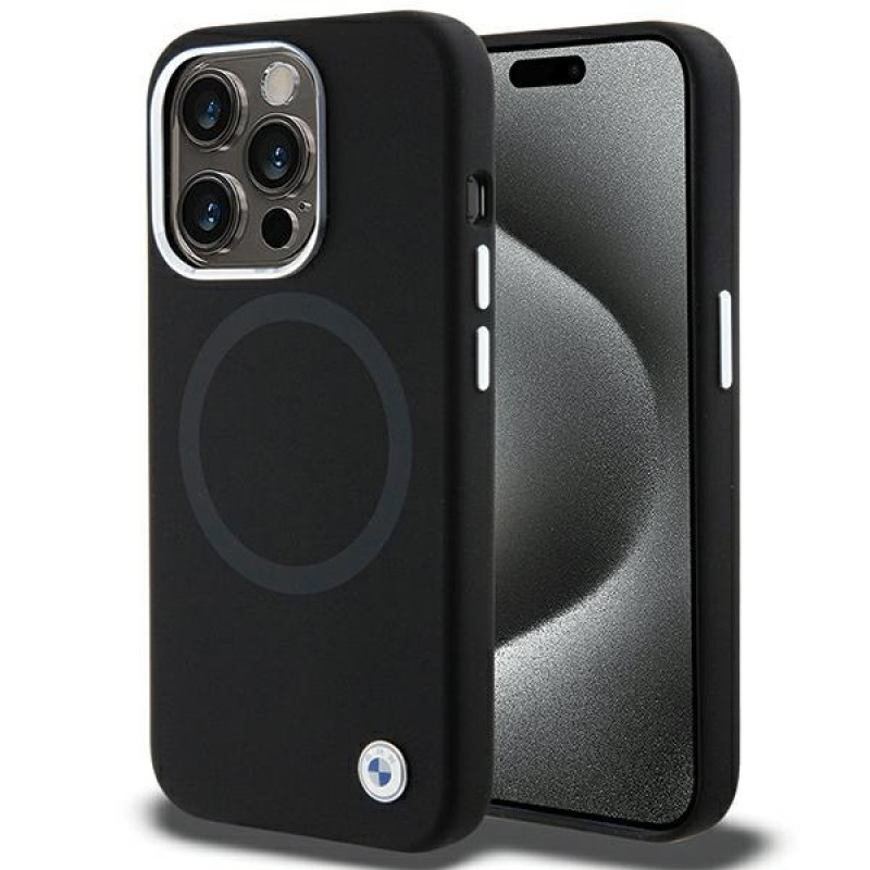 BMW BMHMP15LSILBK2 Signature Liquid Silicone MagSafe Hülle für Apple iPhone 15 Pro, schwarz