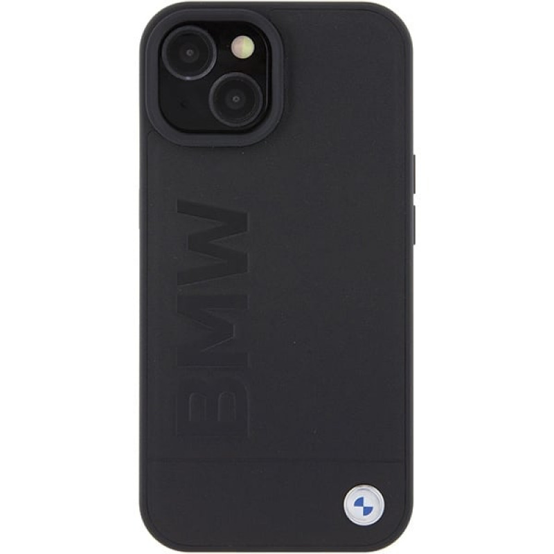 BMW BMHMP15MSLLBK Leder Hot Stamp MagSafe Hülle für Apple iPhone 15 Plus / 14 Plus, schwarz