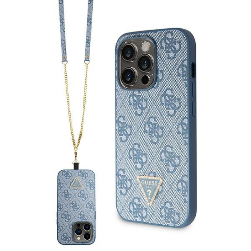Guess GUHCP15LP4TDSCPB Crossbody 4G Metal Logo Hardcase für Apple iPhone 15 Pro, blau