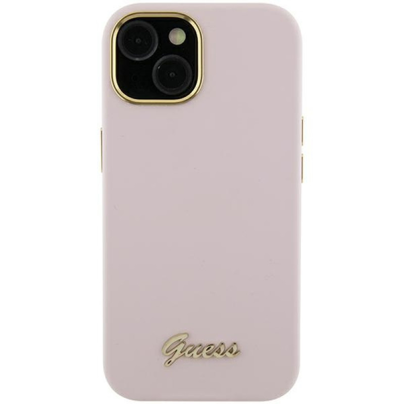 Guess GUHCP15XSMBSLP Silikon Script Metal Logo & Frame Hardcase für Apple iPhone 15 Pro Max, pink