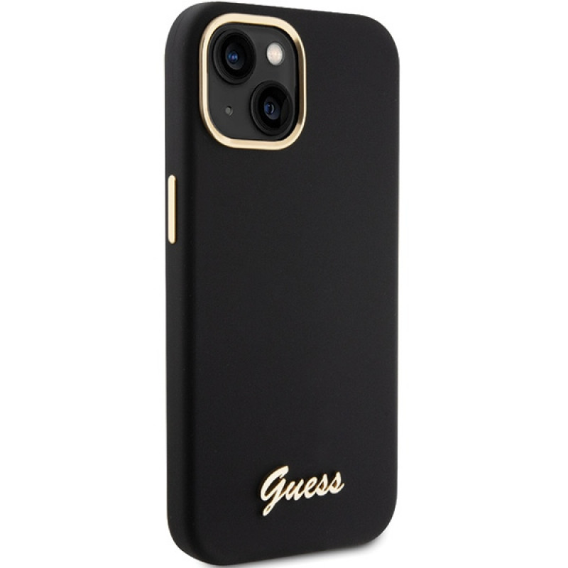 Guess GUHCP15SSMBSLK Silicone Script Metal Logo & Frame Hardcase für Apple iPhone 15 / 14 / 13, schwarz