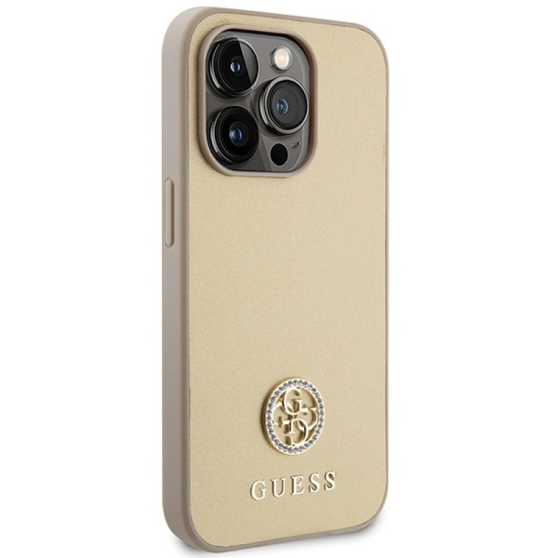 Guess GUHCP15LPS4DGPD PU 4G Strass Metal Logo Hülle für Apple iPhone 15 Pro, gold