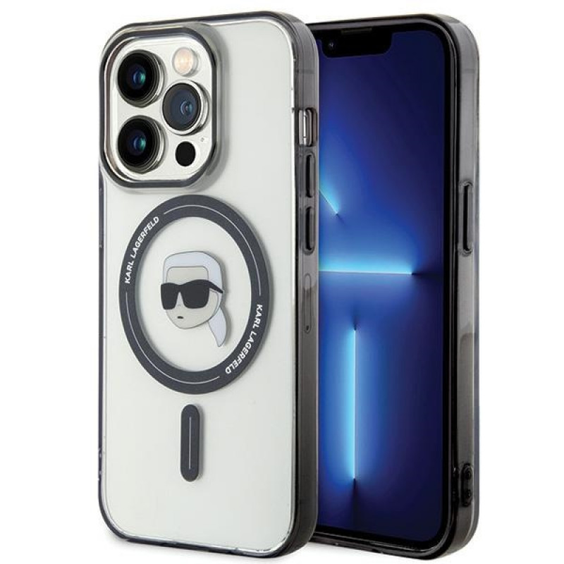 Karl Lagerfeld KLHMP15LHKHNOTK IML Karl's Head MagSafe Hardcase für Apple iPhone 15 Pro, Transparent