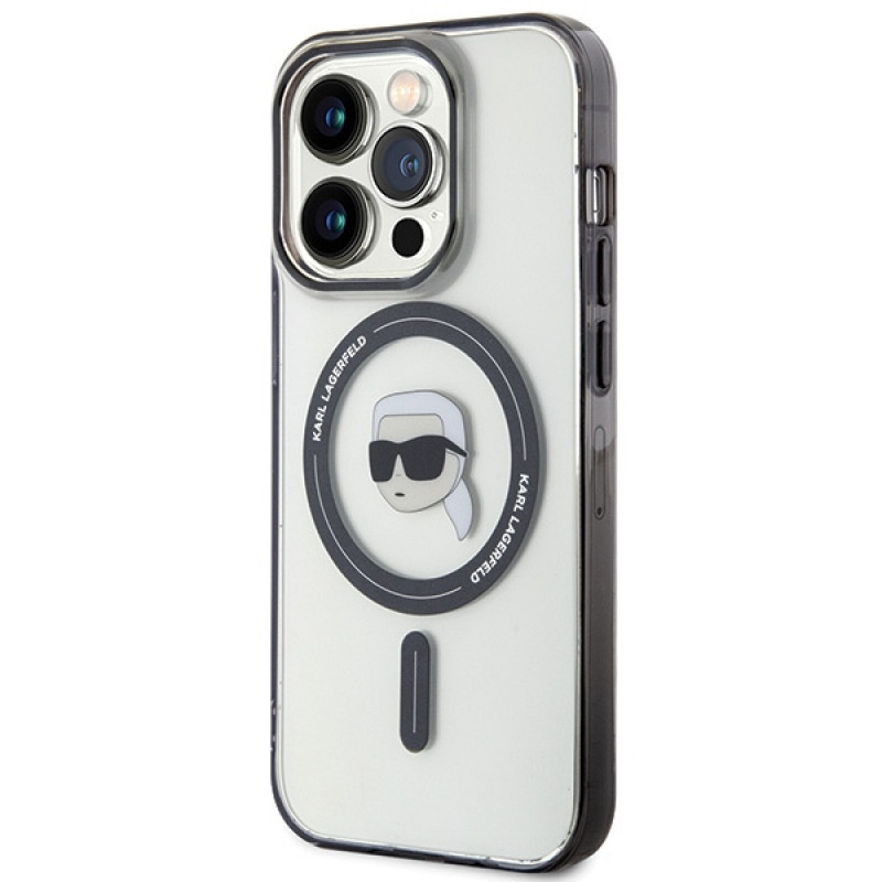 Karl Lagerfeld KLHMP15LHKHNOTK IML Karl's Head MagSafe Hardcase für Apple iPhone 15 Pro, Transparent
