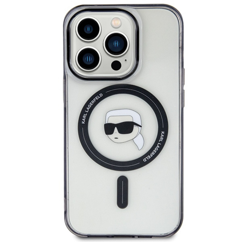 Karl Lagerfeld KLHMP15LHKHNOTK IML Karl's Head MagSafe Hardcase für Apple iPhone 15 Pro, Transparent