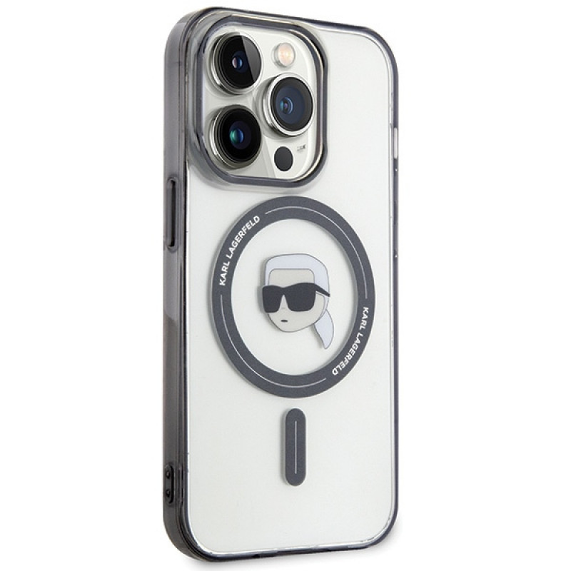Karl Lagerfeld KLHMP15LHKHNOTK IML Karl's Head MagSafe Hardcase für Apple iPhone 15 Pro, Transparent