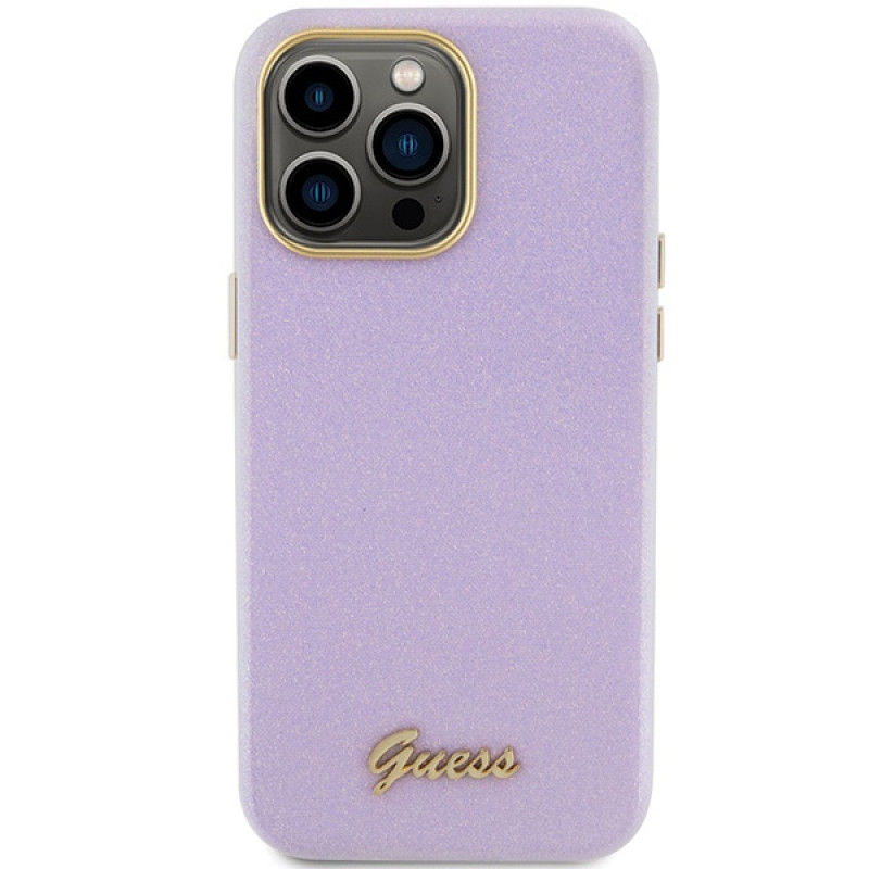 Guess GUHCP15XPGMCSL Glitter Glossy Script Hardcase für Apple iPhone 15 Pro Max, Lilac