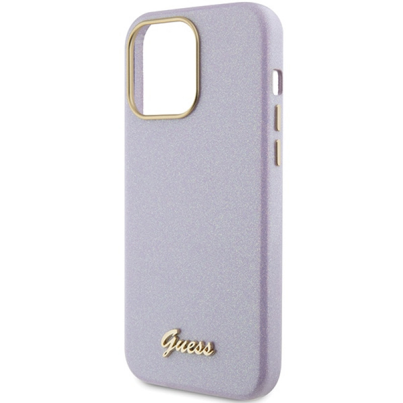 Guess GUHCP15XPGMCSL Glitter Glossy Script Hardcase für Apple iPhone 15 Pro Max, Lilac