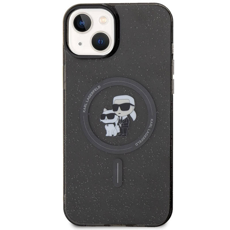 Karl Lagerfeld KLHMP15SHGKCNOK Karl&Choupette Glitter MagSafe Hardcase für Apple iPhone 15, Schwarz