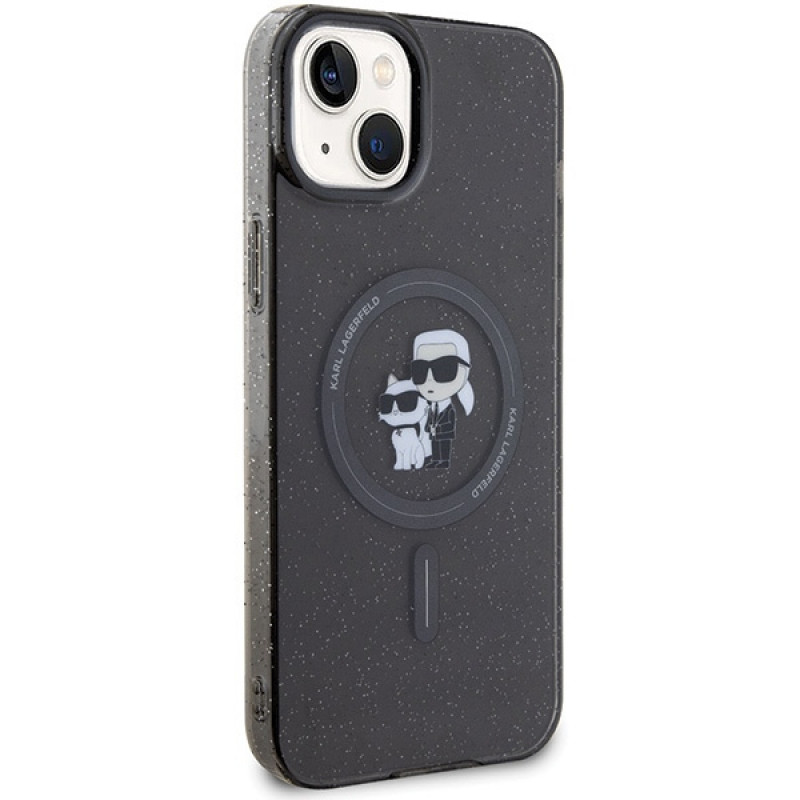 Karl Lagerfeld KLHMP15SHGKCNOK Karl&Choupette Glitter MagSafe Hardcase für Apple iPhone 15, Schwarz