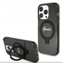 Guess GUHMP15XHRSGSK Ring Stand Script Glitter MagSafe Hardcase für Apple iPhone 15 Pro Max, Schwarz